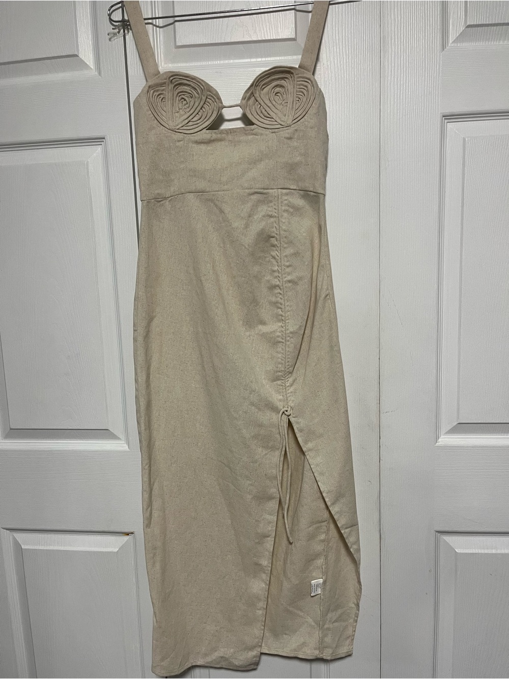 Showpo Beige Rosette Bust Midi Dress with Side Slit
